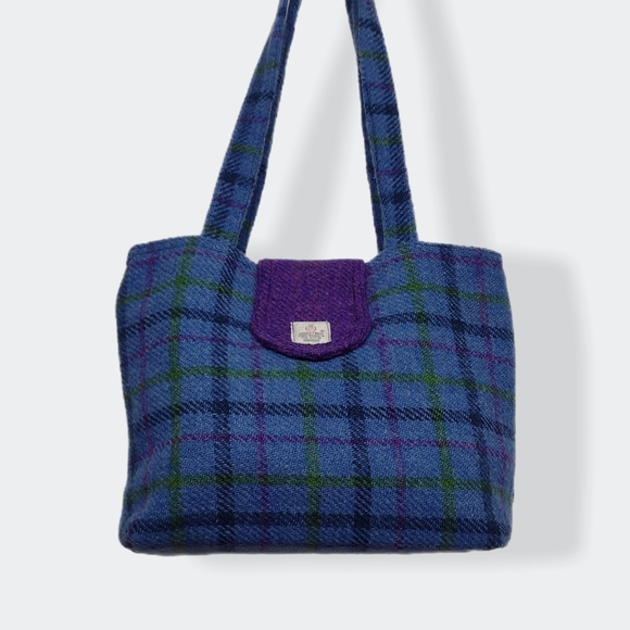 Harris Tweed Handbag Shoulder Bag 12 inch Hand Woven Blue Purple - Picture 2 of 10